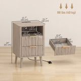 Nightstands Set of 2, Modern Bedside Tables with Charging Station, 2 Drawers and Open Shelf