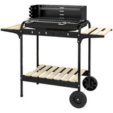 Charcoal Barbecue Grill with Adjustable Grill Height, Portable BBQ Trolley with Ash Catcher and Wheels
