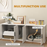 Cat Litter Box Enclosure with Double Room, Scratching Board for 2 Cats, 57