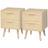 Boho Design Nightstand Set of 2, Side End Table with 2 Drawers for Living Room