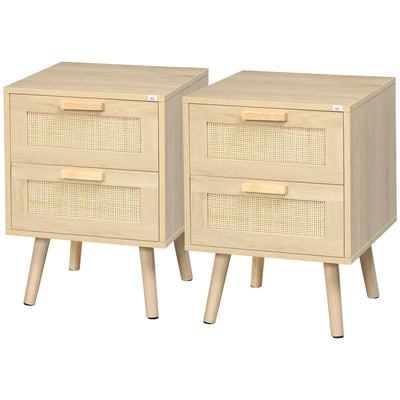 Boho Design Nightstand Set of 2, Side End Table with 2 Drawers for Living Room