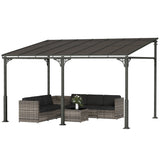 13' x 10' Lean to Gazebo, Hardtop Wall Mounted Outdoor Pergola with Polycarbonate Roof and Metal-Aluminium Frame