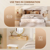 Floating Bedside Tables Set of 2, Wall Mounted Nightstands with Rattan Drawer and Wood Effect