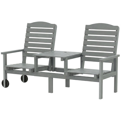 Outdoor Bench with Wheels and 3-Position Adjustable High Back, 2 Seater Outdoor Loveseat with Umbrella Hole