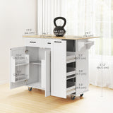 Kitchen Island on Wheels with Wood Drop Leaf, Rolling Kitchen Cart with Adjustable Shelf