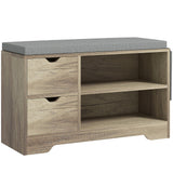 Banc de rangement pour chaussures rembourré avec siège, Banc d'entrée avec tiroir, étagères ouvertes et pochette pour le couloir