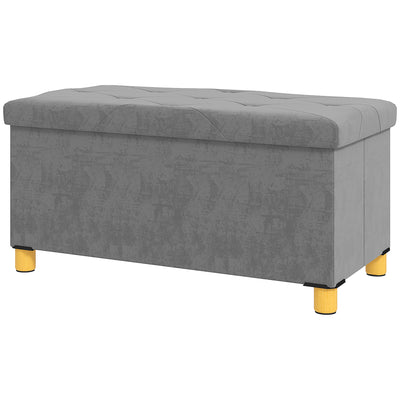 Storage Ottoman Bench, Velvet Upholstered Foldable Ottoman Footrest, Foot Stool with Wood Legs for Living Room