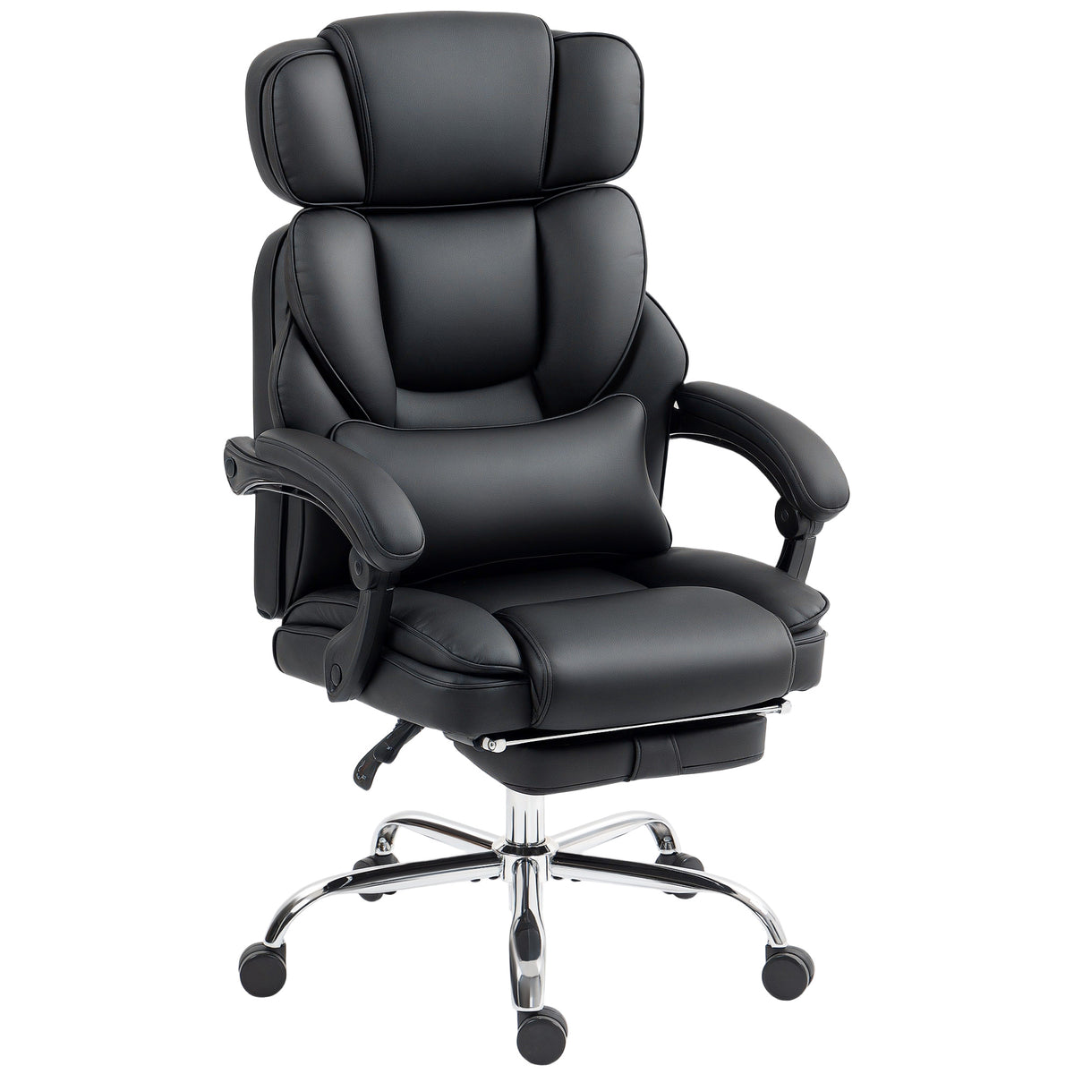 PU Leather Office Chair, Reclining Desk Chair with Footrest, Adjustable Headrest, Lumbar Support, Swivel Wheels