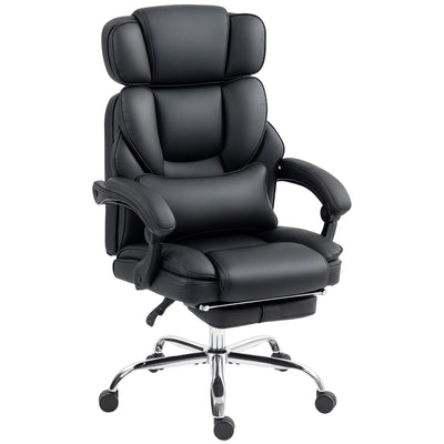 PU Leather Office Chair, Reclining Desk Chair with Footrest, Adjustable Headrest, Lumbar Support, Swivel Wheels