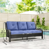 Sofa patio en osier avec coussins, canapé extérieur rotin 3 places pour patio