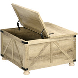 Farmhouse Coffee Table, Hidden Storage Compartment and Wooden Legs