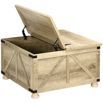 Table basse de ferme, compartiment de rangement caché et pieds en bois