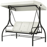 Convertible Patio Swing Bed with Canopy and Cushions, 3 Seater Porch Swing for Outdoor