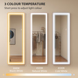 Miroir DEL à gradation et 3 couleurs de lumière, miroir rectangulaire de plancher 64