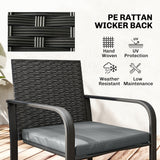 Outdoor Bistro Set, 3 Piece Wicker Patio Furniture with Mesh Seat, Glass Table