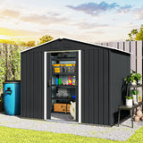 8' x 6' Outdoor Storage Shed, Metal Garden Tool Storage House with Lockable Sliding Doors and Vents