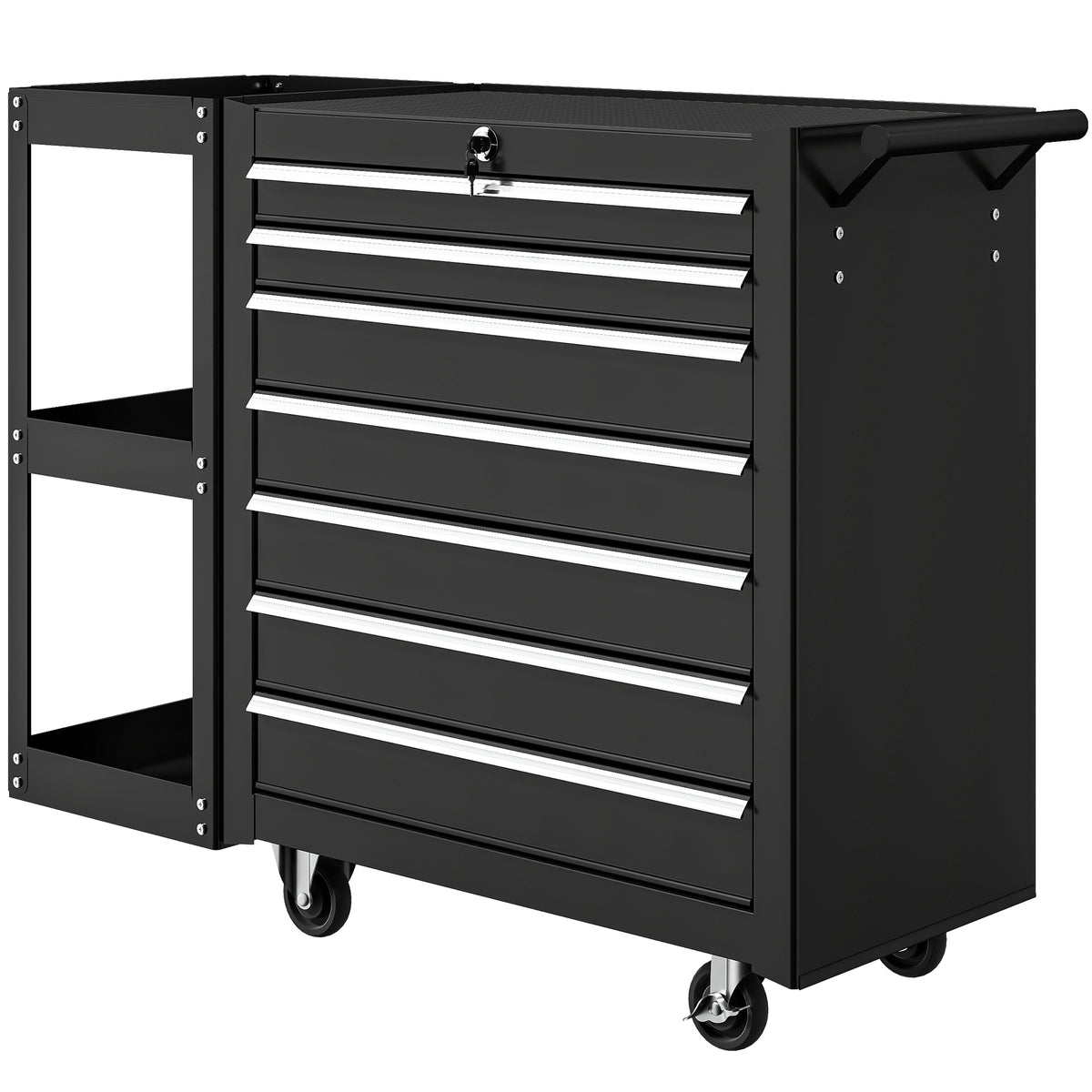 7-Drawer Rolling Tool Chest with Detachable Side Shelf, Lockable Tool Cabinet Box Organizer with Wheels
