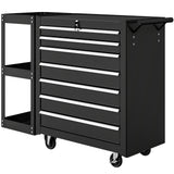 7-Drawer Rolling Tool Chest with Detachable Side Shelf, Lockable Tool Cabinet Box Organizer with Wheels