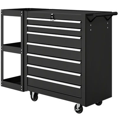 7-Drawer Rolling Tool Chest with Detachable Side Shelf, Lockable Tool Cabinet Box Organizer with Wheels