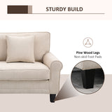 Modern 3 Seater Sofa, Corduroy Fabric 3 Seater Couch with Pine Wood Legs and Rolled Armrests for Living Room