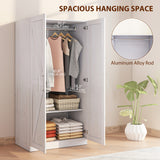 Wardrobe Cabinet with Hanging Rod, Anti-Tipping and 2 Barn Doors