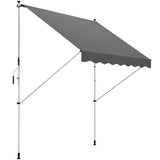 10x5ft Manual Retractable Awning, Patio Sun Shade Canopy Shelter with 5.6-9.2ft Support Pole