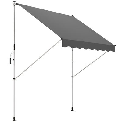 10x5ft Manual Retractable Awning, Patio Sun Shade Canopy Shelter with 5.6-9.2ft Support Pole