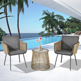 3 Pieces Wicker Patio Furniture Set, Rattan Bistro Set with Coffee Table and Cushions