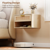 Floating Bedside Table Set of 2, Wall Mount Nordic Nightstands with Storage Drawer and Open Shelf for Bedroom