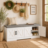 Shoe Bench with Cushion Shoe Storage Bench with Doors Adjustable Shelves for Entryway