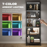 5-Tier Bookshelf, Freestanding Bookcase with LED Lights and Metal Frame for Living Room