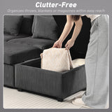 Convertible Sofa Bed, Corduroy U-Shaped Sleeper Sofa Couch with Storage Chaise