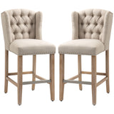 Tabourets de bar hauteur comptoir, lot de 2, chaises de bar rembourrées avec dossier clouté et repose-pieds