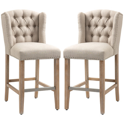 Counter Height Bar Stools Set of 2, Upholstered Bar Chairs with Nailhead Backrest and Footrest