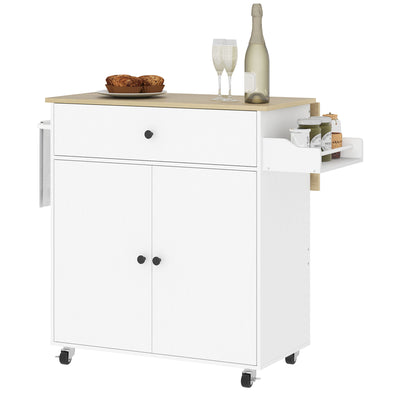 Îlot cuisine roulant avec plateau abattable, chariot rangement cuisine avec tiroir