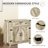 Armoire de cuisine de style ferme, buffet-bahut avec 2 portes coulissantes rustiques et un tiroir