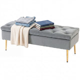 Upholstered Bedroom Bench with Gold Tone Metal Legs, Velvet Tufted and Thick Padding