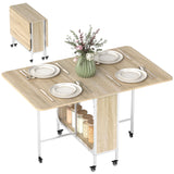 Table de salle à manger pliante, table de cuisine extensible pour petits espaces avec étagère de rangement et 6 roulettes