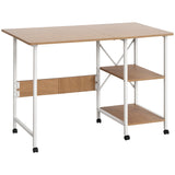 Folding Computer Desk with Storage Shelves, Study Writing Table Laptop Desk with 6 Wheels for Bedroom Home Office Workstation