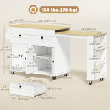 Kitchen Island with Sliding Expandable Top, Rolling Kitchen Cart with Drawers