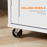 Rolling Kitchen Island with Storage, Kitchen Cart with Rubber Wood Top, Adjustable Shelf, Hooks and Storage Drawers