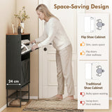 Narrow Shoe Storage Cabinet with 2 Flip Drawers, Slim Shoe Cabinet for 15-20 Pairs