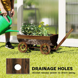 Boîte de plantation en wagon en bois, jardinière mobile avec 4 roues, petit chariot-brouette avec trous de drainage