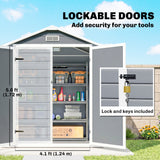 6x4.5FT Plastic Shed, Lockable Garden Tool Storage House with Double Doors and Vent