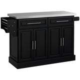Rolling Kitchen Island with Storage and Stainless Steel Top, Kitchen Trolley with Drawers