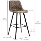 Lot de 2 chaises de bar de hauteur comptoir en cuir PU, tabourets de bar de 70,5 cm avec pieds en métal pour salle à manger