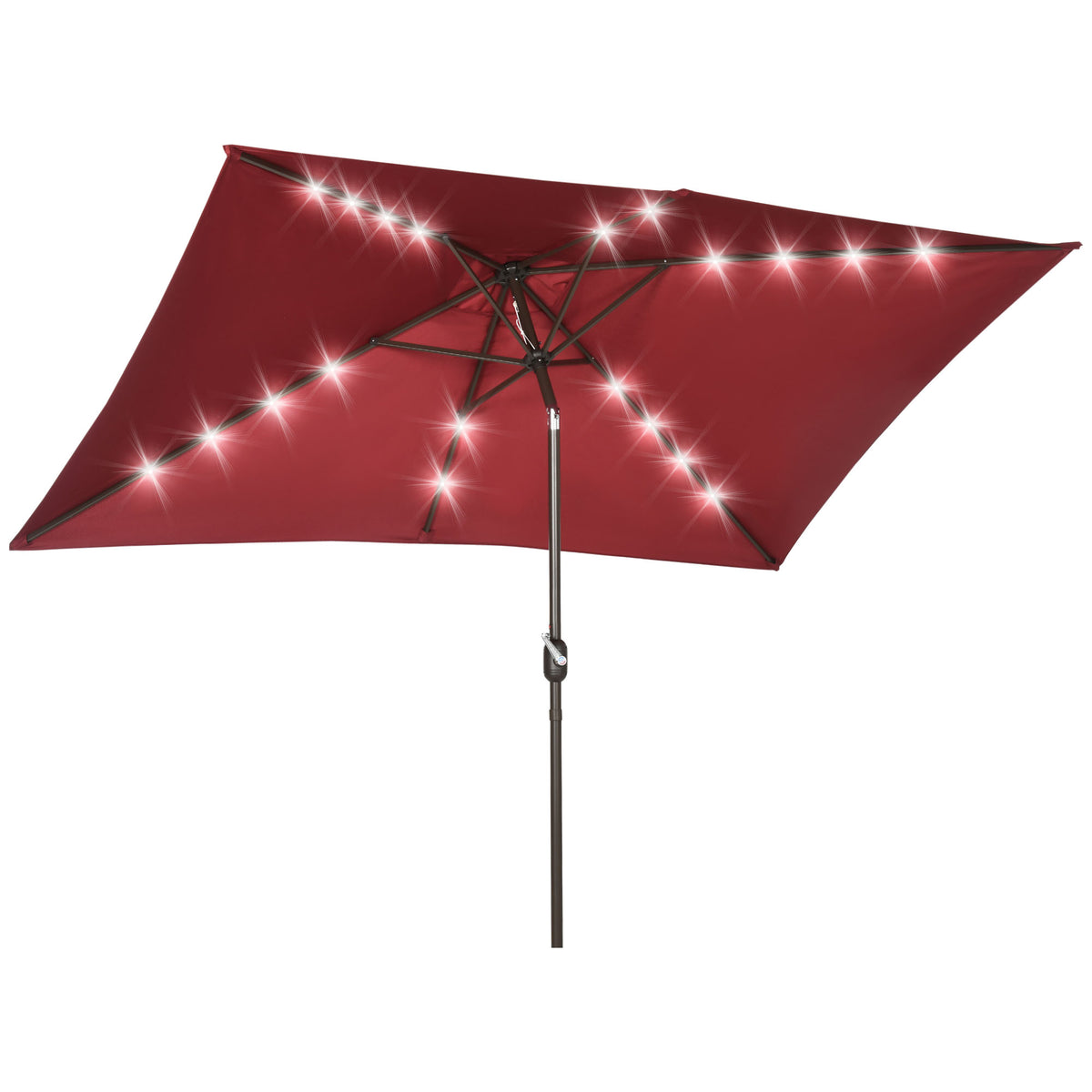 Parasol patio 6,5x10pi rectangle alimenté énergie solaire inclinaison aluminium marché extérieur parasol LEDs manivelle (rouge vin)