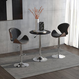 Modern Round Bar Table Adjustment Height Home Pub Bistro Desk Faux Leather Covered Wooden Top Chrome Base