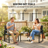Outdoor Bistro Set, 3 Piece Wicker Patio Furniture with Mesh Seat, Glass Table