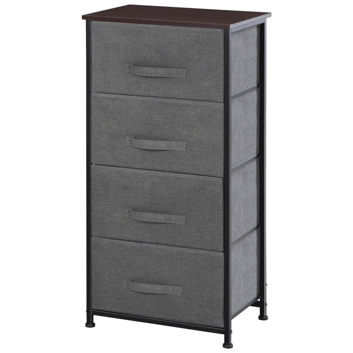 Meuble de rangement en lin à 4 tiroirs amovibles, tour de commode avec cadre en métal et pieds réglables pour salon